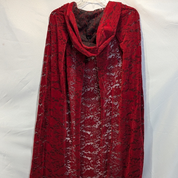 New handmade sexy red lace hooded cape cloak women Valentines medieval fairy - Picture 3 of 7